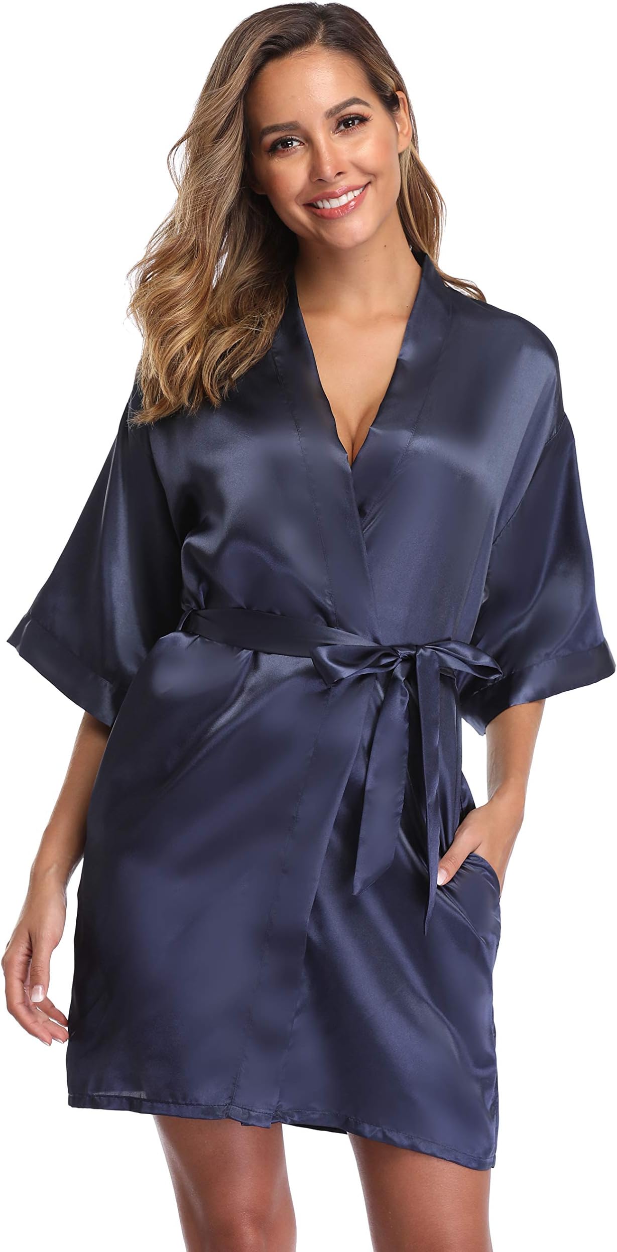 Women's Short Kimono Robe Dressing Gown Silky Bridesmaid Robes Bathrobe
