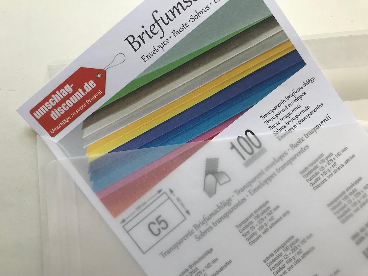 umschlag-Discount, Transparent Envelopes, C5 = 229 x 162 mm, 100g/m2, Peel and Seal, 100 pc, weiß-transparent - Image 3