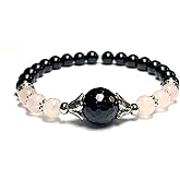 Extra Large Handmade Black Onyx, Rose Quartz and Black Tourmaline Healing Bracelet 8 Inches