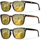 JATEBI 3 Pcs Driving Glasses Women for Night Vision Square Anti Glare Glasses UV400 Protection Yellow Polarized Eyewear