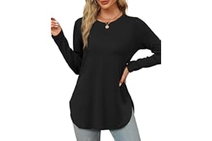 XIEERDUO Womens Long Sleeve Round Neck Shirts Side Split Basic Loose Tunic Tops Casual 2025