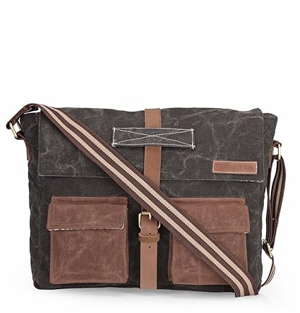 The House Of Tara Distress Finish Crossbody Canvas Messenger Bag (Phantom Black) HTMB 064