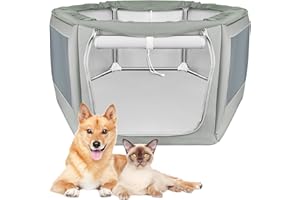 Makerfire Dog Playpen 37 × 32 Inch, Puppy Playpen with Gate for Small Dog/Cat, Pet playpen Tent Kennel Crate for Indoor/Outdoor, Sturdy Safe and Moisture Resistant
