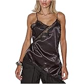 Verdusa Women's Lace Satin Flowy Cami Tops Sleeveless High Low Going Out Tops Rave Outfits