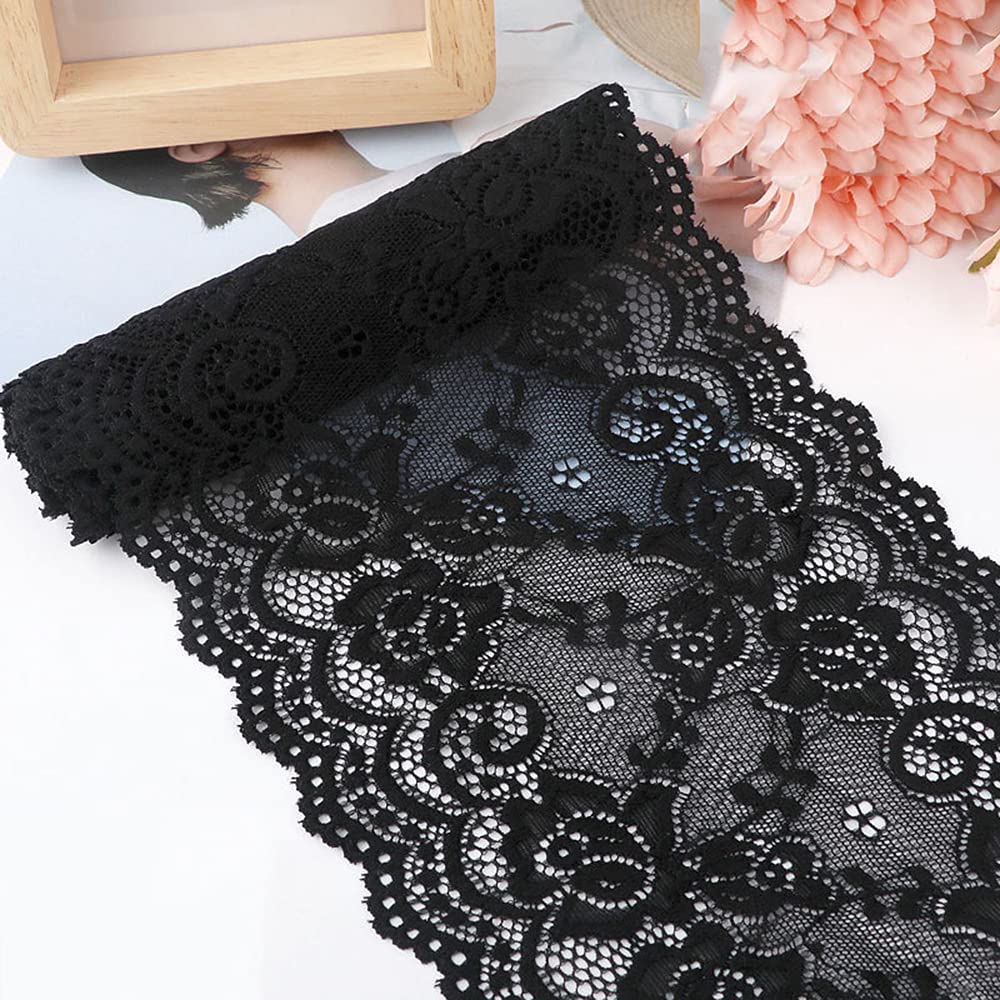 15 cm x 3 m elasticity lace ribbon, lace border, decorative ribbon, lace borders, ribbons for sewing, DIY crafts, decoration for clothing, underwear, lingerie, wedding dress, table decoration, black