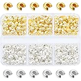 360 Pieces Crimp Bead Covers 4mm Bead Stopper Open Half Round Crimp Bead Knot Cover Small Bead Caps for Jewelry Craft Making DIY Bracelet Earring Necklace (Gold & Silver)