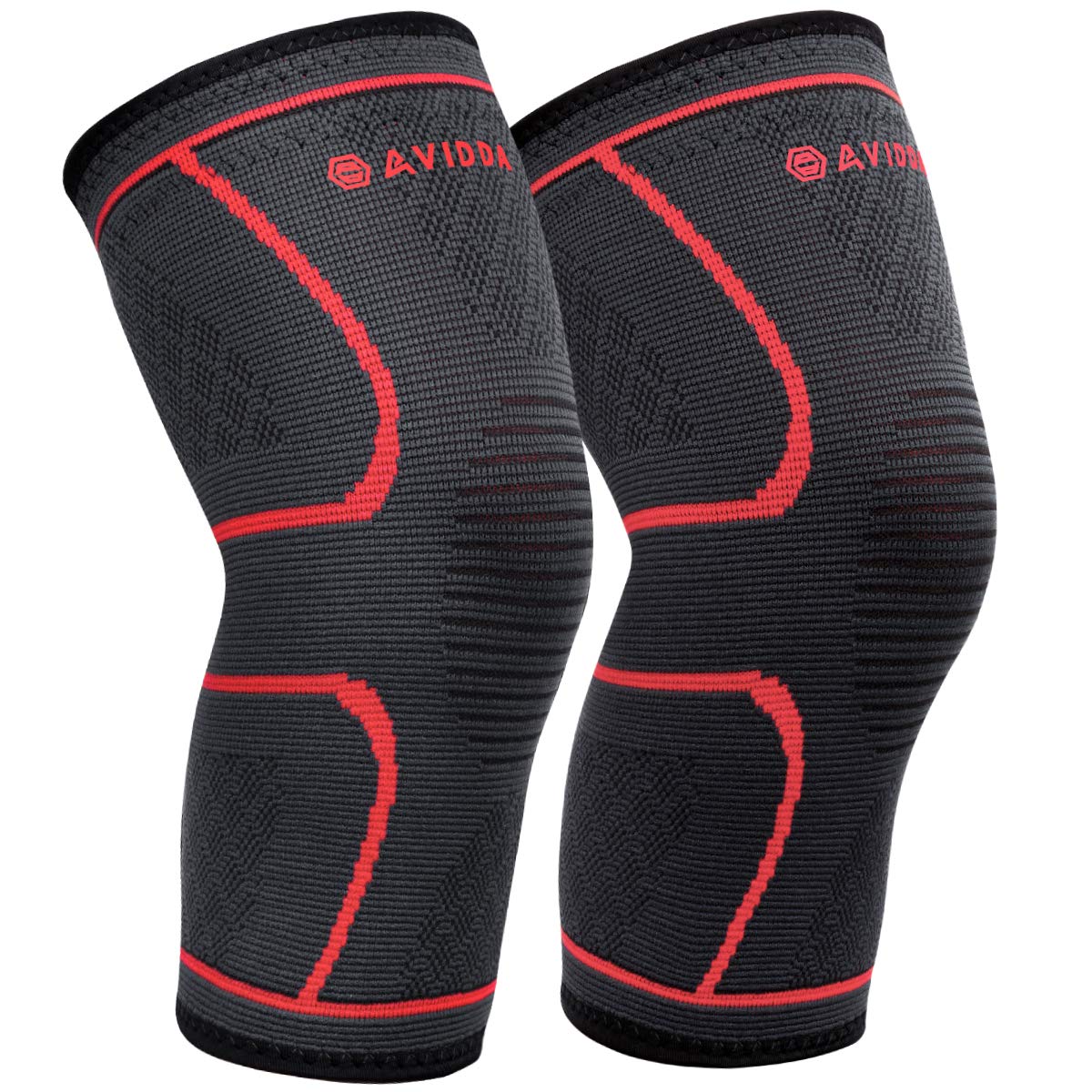 AVIDDA Knee Support Brace 2 Pack - Compression Knee Sleeves for Arthritis, Joint Pain, Ligament Injury, Meniscus Tear, ACL, MCL, Tendonitis, Running, Squats, Sports