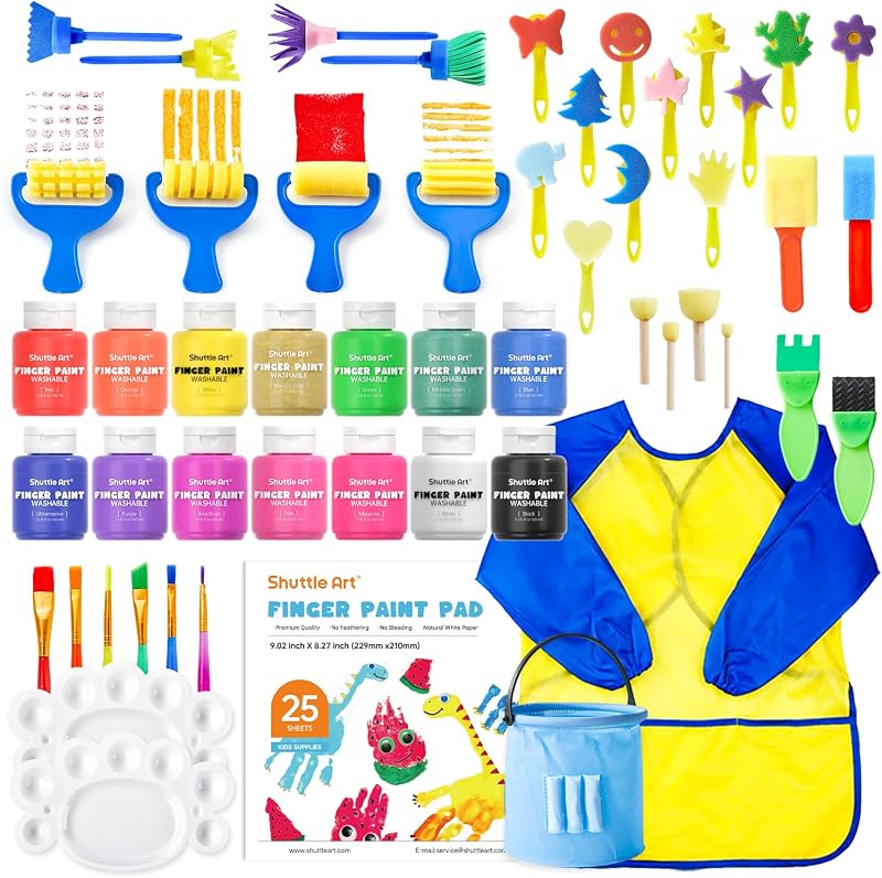 Shuttle Art 53 Pack Kids Finger Paint Set 14 Colors 60ml Non-Toxic