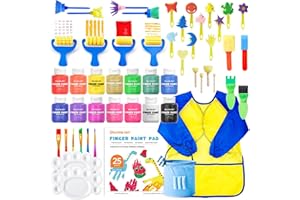 Shuttle Art Washable Finger Paint Set, 46 Pack Kids Paint Set with 14 Colors(60ml) Finger Paints, Brushes, Finger Paint Pad, 
