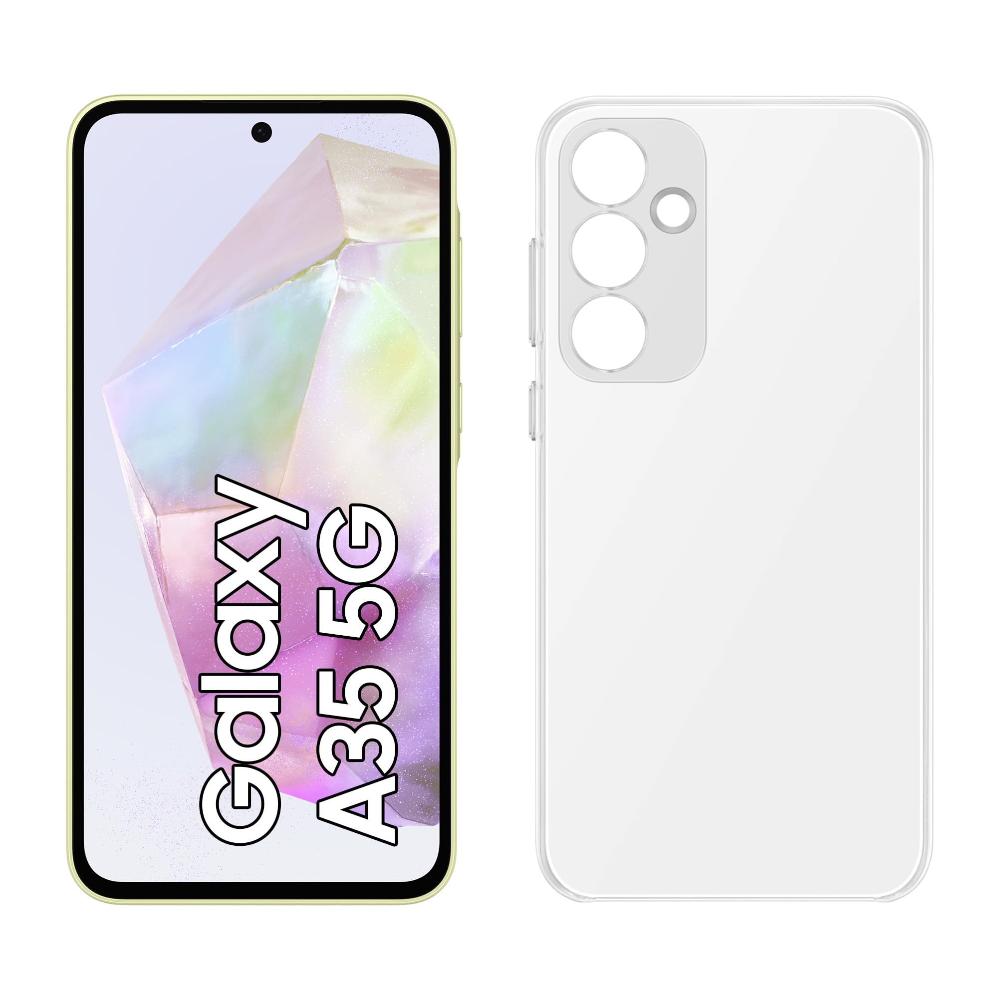 Samsung Galaxy A35 5G Smartphone, Android Mobile Phone without Contract, 256 GB / 8 GB RAM, 2 Days Battery Life, 50 MP Camera, Awesome Lemon + Clear Case