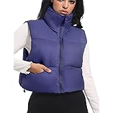 Buauty Cropped Puffer Vest Women Winter Puffy Vest with Pockets Lightweight Stand Collar Zip Up Sleeveless Jacket
