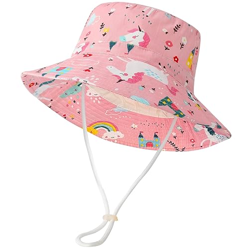 ViEinkaufen Kids Bucket Hat, Kids Sun Hat, Sun Protection Summer Beach Hat with Adjustable Chin Strap, Adjustable Bucket Hats for 3-5 Year Old Girls