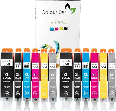 Colour Direct 550 551 Ink Cartridges for Canon iP8750 MG6340 MG7150 Grey (12pk