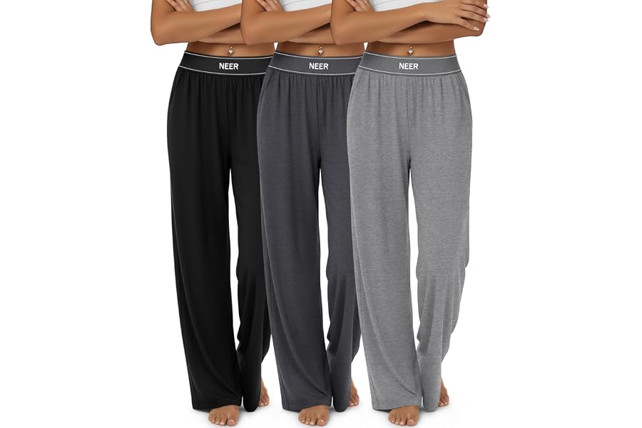 Neer 3 Pack Women's Cotton Wide Leg Sweatpants High Waist Pants | Women's Lounge Pants, Cotton Sweatpants, High Waist with Po
