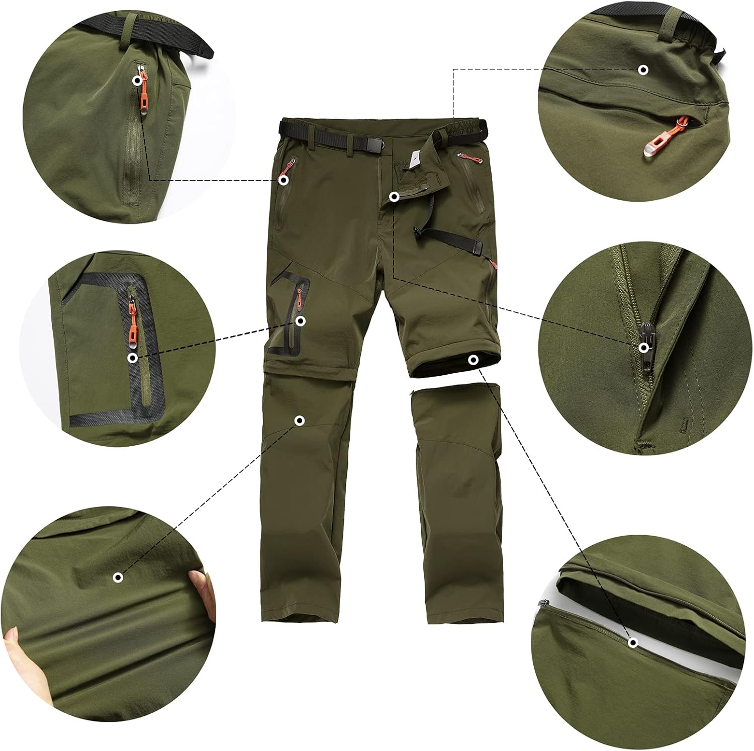 CAMOFOXIN Men's Hiking Pants Outdoor Convertible Quick Dry Fishing Pants & Shorts (Khaki, Black): Clothing