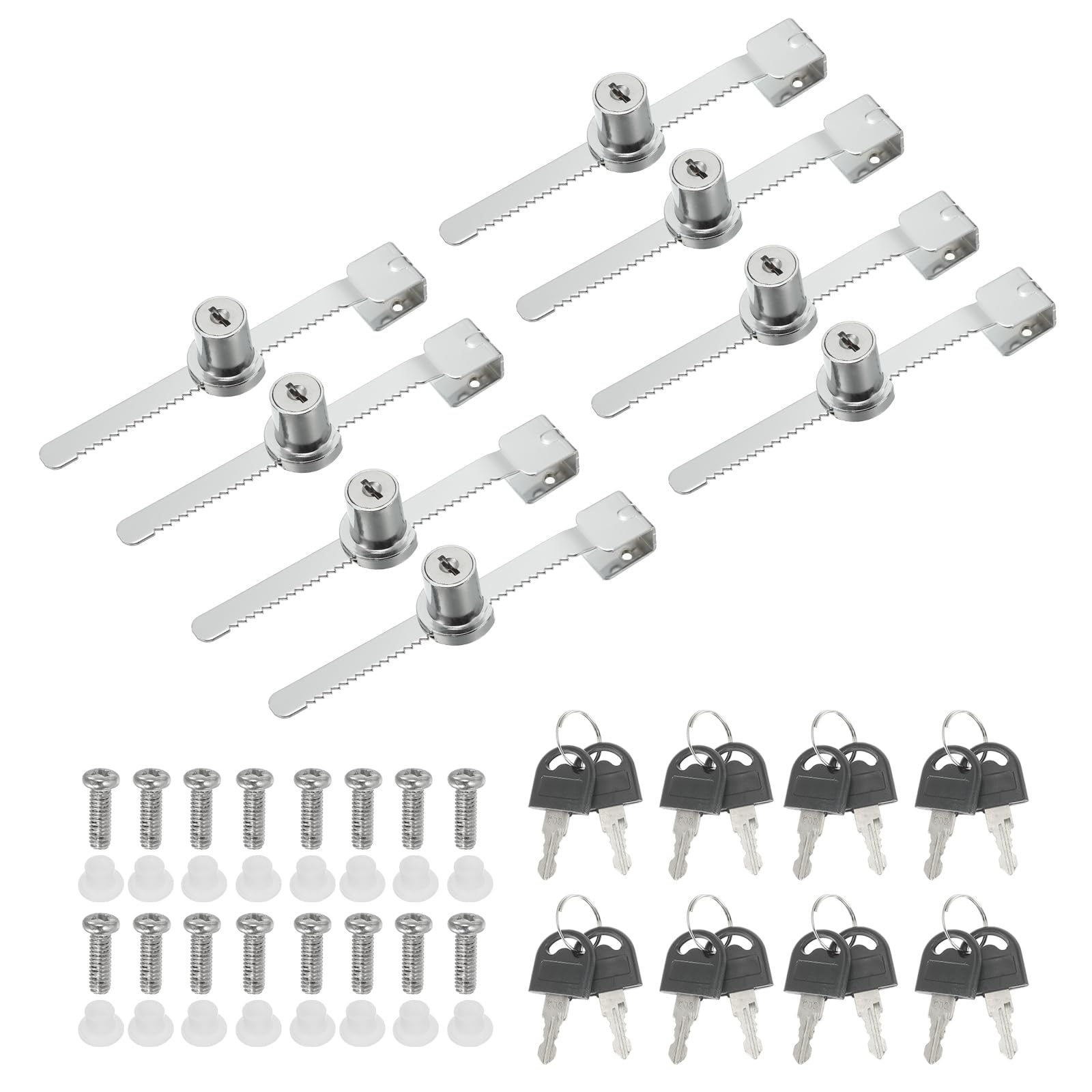 PATIKIL Sliding Glass Cabinet Lock, 8Pcs Keyed Alike Showcase Lock No Drill Glass Door Lock for 6mm Glass Door, Silver Tone