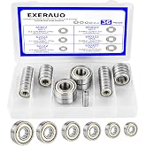 EXERAUO 36Pcs Ball Bearings Kit, 608ZZ 623ZZ 627ZZ 6000ZZ 6903ZZ 6203ZZ | Bearing Steel, Double Metal Shielded Deep Groove Bearings for 3D Printer, Skateboards