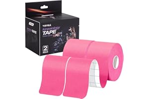 VityElk Kinesiology Tape (2 Rolls)，Elastic Premium Uncut Athletic Tape， Hypoallergenic Cotton Waterproof K Tape for Muscle Pain Relief and Joint Support 2inch x 16ft /Roll(Pink)
