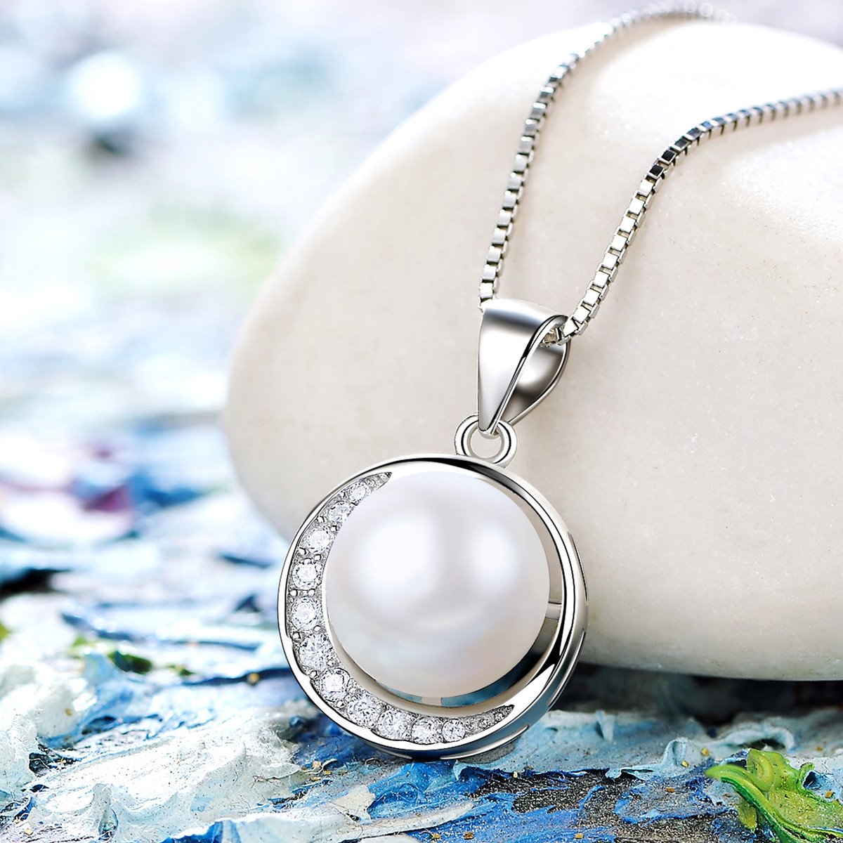 J.Vénus Collana Argento sterling 925 Zircon con un grande perla Buon regalo per amore