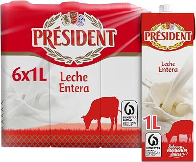 - Leite Presidente Integral, Leite Natural da Galiza, Fonte de Cálcio e Proteína, Sem Glúten, Bem-Estar Animal, Embalagem 6 x 1 L