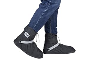 DREAM APPAREL Waterproof Rain Boot Shoe Covers for Men Women with Reflector, Black Non-slip Reusable Boot Covers with Side Zipper, Foldable Anti-Snow Shoe Covers Rainproof Overshoes Over Shoes Galoshes