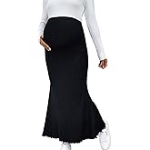 OYOANGLE Women's Maternity Textured Adjustable High Waisted Long Skirts Bodycon Fishtail Skirt