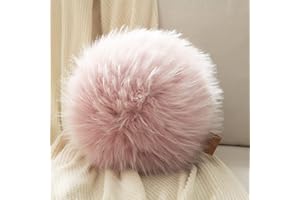 ASHLER HOME DECO Ashler Plush Round Pillows, Ball Throw Pillow with Handle, Faux Fur Luxury Soft Decorative Cushion, Modern Home Decor Fluffy Round Pillow for Sofa, Bed, Chair, Light Pink, 9 x 9 inch