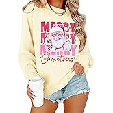 UYIQL Christmas Sweatshirt for Women Vintage Santa Sweatshirt Long Sleeve Merry Christmas Pullover Tops