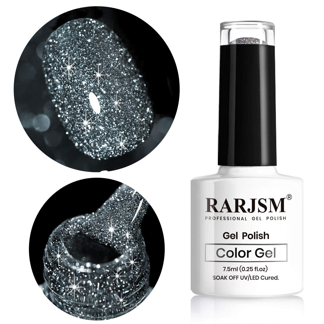 RARJSM Black Glitter Gel Polish,Sparkly Nail Gel Polish,1 Piece 7.5ml Soak Off Nail Art Manicure Pedicure for Professional Drying Under UV LED Lamp for Women Party Salon Home Use