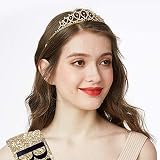 Leixi Queen Sash & Rhinestone Tiara Kit Gold Birthday Gift Set view 5