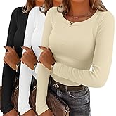 YGOODM Womens Long Sleeve Shirts Ribbed Knit Crewneck T-Shirt Slim Fit Casual Fall Basic Tops S-XXL