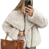 Flygo Women's Faux Fur Coat Fluffy Faux Fur Jacket Long Sleeve Lapel Furry Winter Jackets Shaggy Parka Short Coat