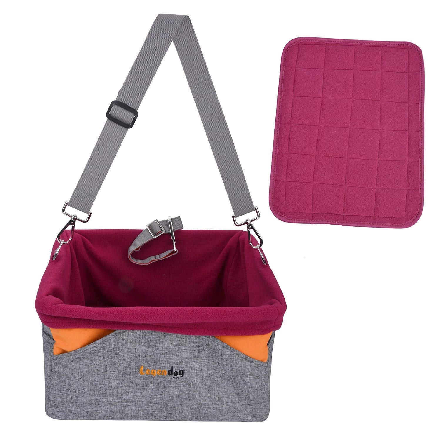 Legendog Dog Car Seat, Pet Booster Portable Travel Pet Car Seat Carrier for Dogs & Cats, Waterproof Pet Booster Carrier with Cushion & Adjustable Strap (Pet Car Seat) (Red)