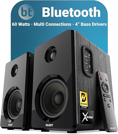 MAJORITY D40 Active Bluetooth Bookshelf Speakers 60W 4" Drivers with Remote