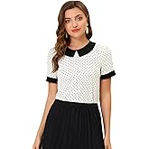 Allegra K Women's Peter Pan Collar Shirt Vintage 1950s Polka Dots Blouse