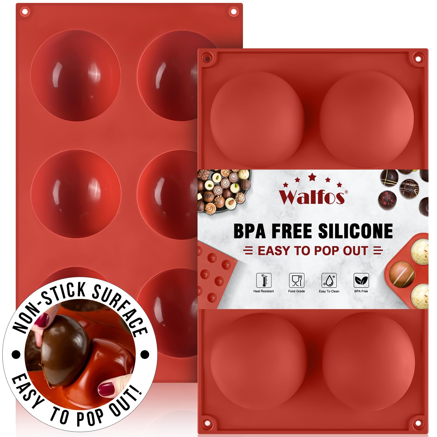 Large 6-Cavity Semi Sphere Silicone Mold, Half Sphere Silicone Baking Molds for Making Chocolate, Cake, Jelly, Dome Mousse (2 Packs)
