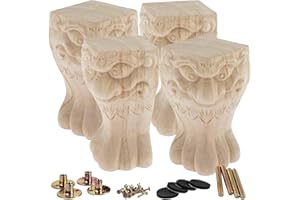 La Vane 10 inch / 25cm Wooden Furniture Legs, Set of 4 European Style Solid Wood Carving Furniture Replacement Feet Decoration for Sofa Cabinet Wardrobe Table Loveseat