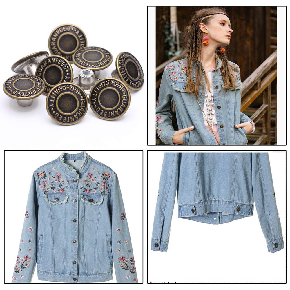 17mm Brass Jean Button Replacement, Enosea No Sew Tack Buttons 12 Set