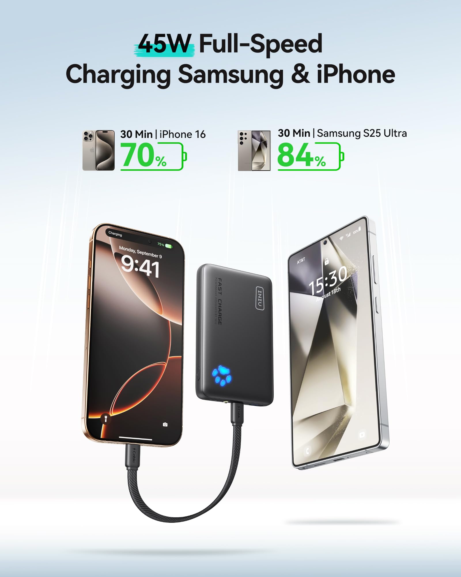 INIU Portable Charger, Ultra Slim 10000mAh 45W PD Power Bank, USB C in&Out Fast Charging Battery Pack, Travel Essential Phone Powerbank Compatible with iPhone 17 16 15 Samsung S22 S21 Google iPad etc