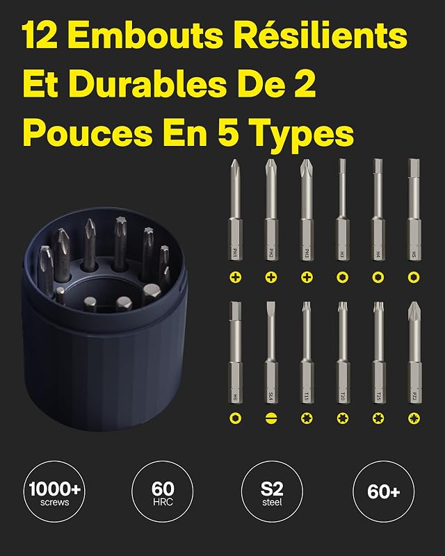 Visseuse sans Fil 3,6V 4N.m, 12 embouts S2 USB-C 1500mAh