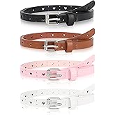 Kajeer Kids Belt for Girls,4 Pcs Durable PU Leather Belt Metal Buckle Heart Circle Hole Youth Toddler Belt for Uniform Casual