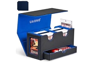 UAONO MTG Deck Box, Double Card Storage Box with 2 Commander Display & Dice Tray, Fits 200+ Double Sleeved Cards, Card Organizer for CCG TCG Sports Cards (Black&Blue)