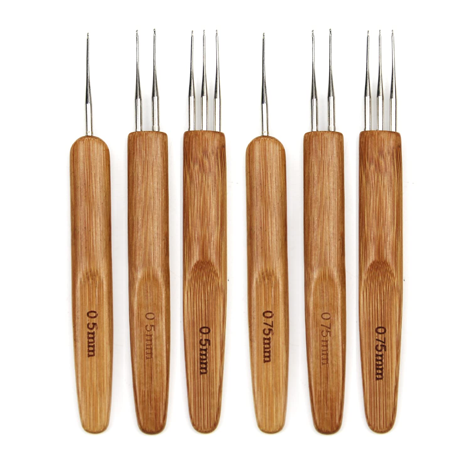 GZGXKJ 6 Pcs Dreadlocks Crochet Hooks 3 Different Bamboo Dreadlocks Needle Weaving Crochet 0.5mm 0.75mm Hair Locking Tool for Braid Craft (1 Hook, 2 Hooks, 3 Hooks)