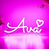 Ava Name LED Neon Sign, Name Decoration Dimmable Light for Bedroom, Kids Room, Living Room, Birthday Party Decoration, Neon Sign Gift for Girl, Birthday Name Decor for Girl, Size 14 * 5.9 inches
