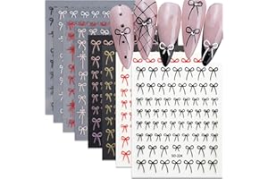 HPYFOI 8 Count Bow Nail Art Stickers, Self-Adhesive, Vinyl, Glossy, Black, White, Red, Gold, Aurora, 3D, DIY Nail Designs, Manicure Decorations, Women, Adults, All Seasons