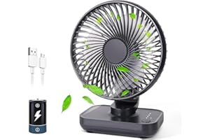 CONBOLA Small Desk Fan for Bedroom, 3600mAh Battery Powered Rechargeable Fan, USB Fan for Desk, 4 Speeds Air Circulator Quiet Table Fan for Home Office, Blue