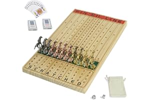 Jyquorp Horse Race Board Game Racing Game Thickened Solid Wood with 11 Luxurious Durable Classic Metal Horses with 2 Dice and 2 Boxes of Cards Horse Racing Game (Log Color, Rectangle)