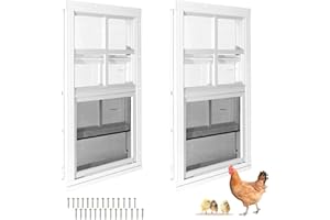COLORPAPA Chicken Coop Windows 2 Pack, Flush Mount Shed Windows for Chicken Coops, Poultry, Pet Hutch, Playhouses and Sheds, 14" W x 21" H (White)