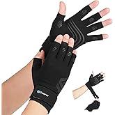 Duerer Arthritis Compression Gloves with Straps, Women Men for RSI, Carpal Tunnel, Rheumatoid, Tendonitis, Hand Pain, Hand Support. Fingerless Gloves for Computer Typing and Daily work (Black, M)