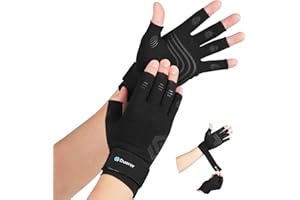 Duerer Arthritis Compression Gloves with Straps, Women Men for RSI, Carpal Tunnel, Rheumatoid, Tendonitis, Hand Pain, Hand Support. Fingerless Gloves for Computer Typing and Daily work (Black, M)